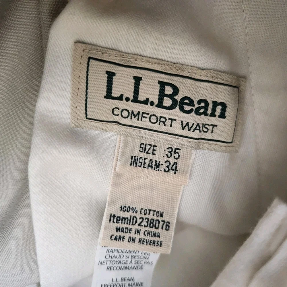 L.L. Bean Mens 35x34 Beige Khaki Pleated Straight Leg‎ Pants Wrinkle Free Office